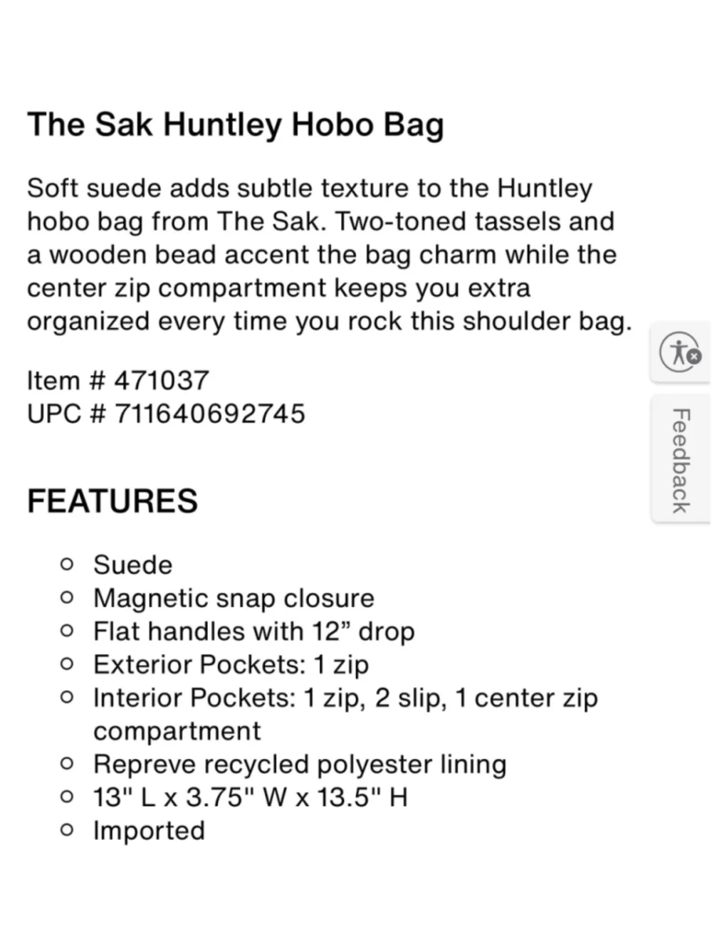 The Sak Huntley Suede Hobo Bag One Size Mushroom Grey NWT!